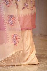 Off-White and Pink Organza Silk Salwar Suit with Emberoidered Dupatta