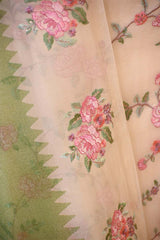 Off-White and Green Organza Silk Salwar Suit with Emberoidered Dupatta