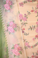 Off-White and Green Organza Silk Salwar Suit with Emberoidered Dupatta