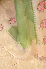 Off-White and Green Organza Silk Salwar Suit with Emberoidered Dupatta