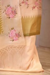 Off-White and Heena Green Organza Silk Salwar Suit with Emberoidered Dupatta