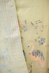 Green Organza Silk Salwar Suit Set with Floral Prints and Embellishments