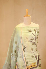 Green Handpainted Organza Silk Suit Set with Aari Embellishment