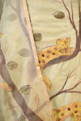 Green Handpainted Organza Silk Suit Set with Aari Embellishment