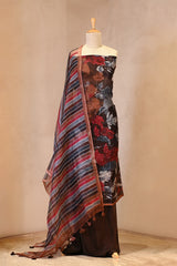 Brown Organza Silk Floral Printed Suit Set with Aari Handwork