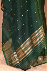 Banarasi Silk Suit Set in Bottle Green with Gold Zari Brocade Yoke and Organza Dupatta