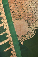 Banarasi Silk Suit Set in Bottle Green with Gold Zari Brocade Yoke and Organza Dupatta