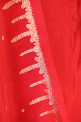 Banarasi Silk Suit Set in Red with Gold Zari Brocade Yoke and Organza Dupatta