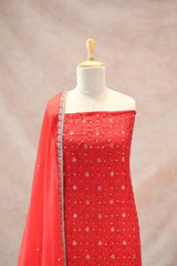 Chiniya Silk Bandhej Suit Set in Red Floral Design