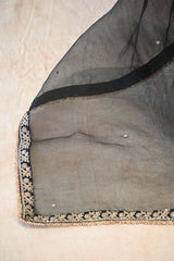Banarasi Silk Suit Set in Black with Zig-Zag Zari Stripes