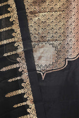 Banarasi Silk Suit Set in Black with Gold Zari Brocade Yoke and Organza Dupatta