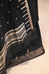 Banarasi Silk Suit Set in Black with Gold Zari Brocade Yoke and Organza Dupatta