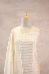 Cream Dupion Silk Suit Set with Gold Zari Checks Banarasi Dupatta