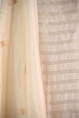 Cream Dupion Silk Suit Set with Gold Zari Checks Banarasi Dupatta