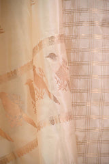 Cream Dupion Silk Suit Set with Gold Zari Checks Banarasi Dupatta