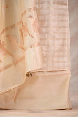Cream Dupion Silk Suit Set with Gold Zari Checks Banarasi Dupatta