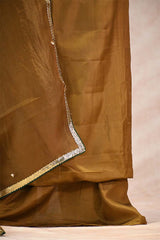 True Mustard Katan Silk Suit Set with Designer Woven Yoke