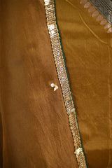 True Mustard Katan Silk Suit Set with Designer Woven Yoke