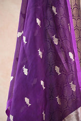 Wine Jacquard Suit Set in Katan Silk with Organza Dupatta