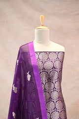 Wine Jacquard Suit Set in Katan Silk with Organza Dupatta