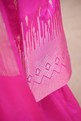 Hot Pink Katan Silk Dress Material with Sona-Roopa Zari