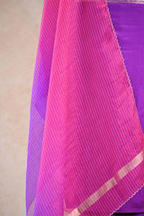 Purple Katan Silk Dress Material with Shaded Organza Dupatta