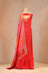 Red Banarasi Silk Suit Set with Dragonfly Motifs