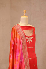 Red Banarasi Silk Suit Set with Dragonfly Motifs