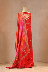 Red Banarasi Silk Suit Set with Dragonfly Motifs