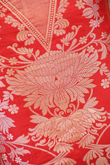 Red Banarasi Katan Silk Suit Set with Floral Gold Zari Weaving