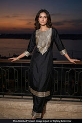 Karishma inspired Banarasi Silk Suit Set with Silver Zari Weaving