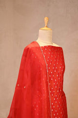 Red Raw Mango Suit Set with Gold Zari Floral Buti