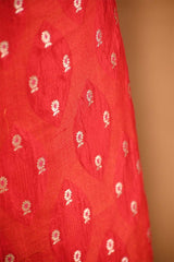 Red Raw Mango Suit Set with Gold Zari Floral Buti