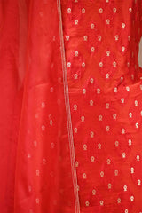 Red Raw Mango Suit Set with Gold Zari Floral Buti