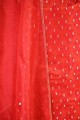 Red Raw Mango Suit Set with Gold Zari Floral Buti