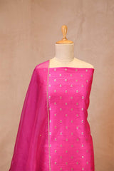 Hot Pink Raw Mango Suit Set with Gold Zari & Meenakari Floral Butis