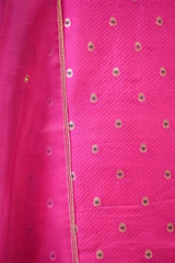 Hot Pink Raw Mango Suit Set with Gold Zari & Meenakari Floral Butis