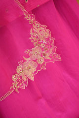 Hot Pink Raw Mango Suit Set with Gold Zari & Meenakari Floral Butis