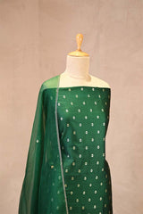 Dark Green Raw Mango Suit Set with Gold Zari & Meenakari Floral Butis