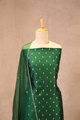 Dark Green Raw Mango Suit Set with Gold Zari & Meenakari Floral Butis