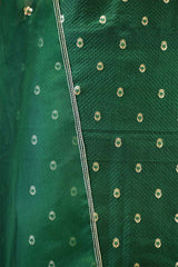 Dark Green Raw Mango Suit Set with Gold Zari & Meenakari Floral Butis