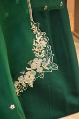 Dark Green Raw Mango Suit Set with Gold Zari & Meenakari Floral Butis