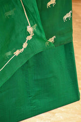 Bottle Green Chiniya Silk Suit Set with Ashva Motifs & Gold Embellished Dupatta