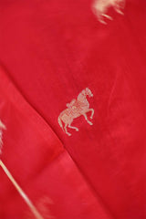 Red Chiniya Silk Suit Set with Ashva Motifs & Gold Embellished Dupatta