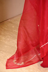 Red Chiniya Silk Suit Set with Ashva Motifs & Gold Embellished Dupatta