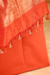 Orange Banarasi Silk Suit Set with Gold Zari Woven Buti & Katan Silk Dupatta