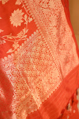 Orange Banarasi Silk Suit Set with Gold Zari Woven Buti & Katan Silk Dupatta