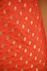 Orange Banarasi Silk Suit Set with Gold Zari Woven Buti & Katan Silk Dupatta