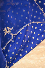 Royal Blue Banarasi Silk Suit Set with Gold & Silver Zari and Organza Dupatta