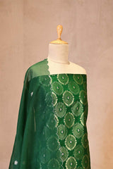 Raw Mango Green Banarasi Silk Unstitched Suit Set with Organza Dupatta